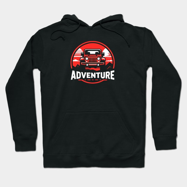 Jeep Wrangler Adventure Bright Red Hoodie by Syntheous